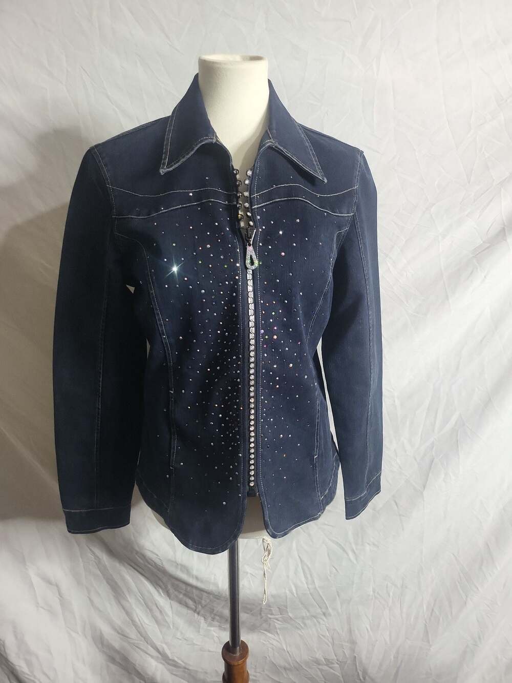 Christine Alexander Dark Wash Rhinestone Embellished Denim Full Zip Jacket